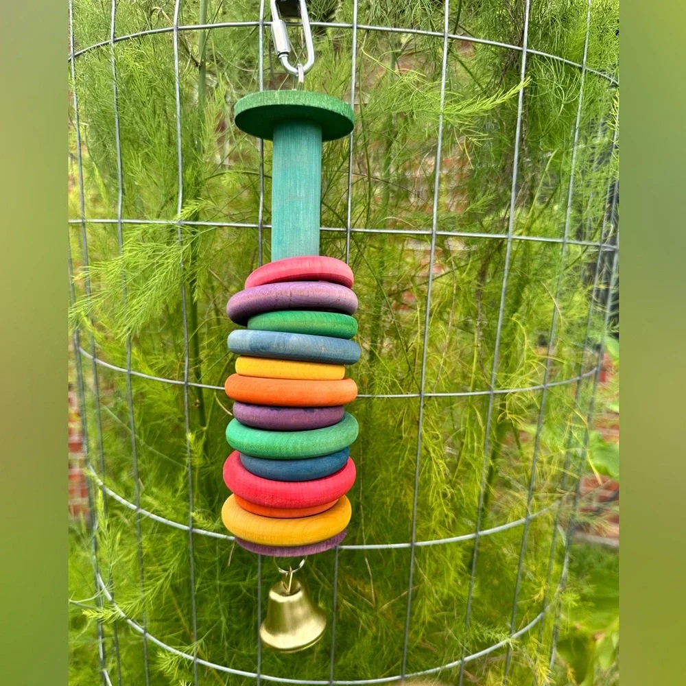 Handmade Multi size Wooden Rings Bird Toy with Bell